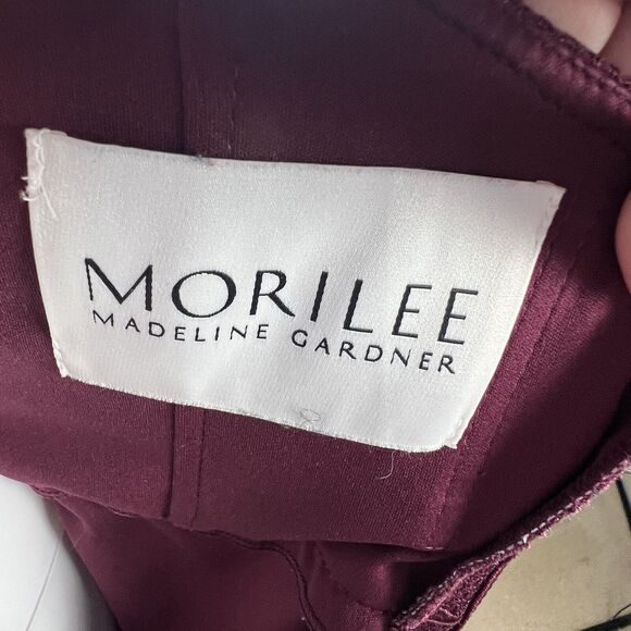 MORI LEE MADELINE GARDNER Size 12 Gown Maxi Dress Lace Chiffon Strappy Burgundy - Picture 10 of 10